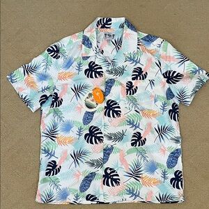 Tropical Leaf Print Short Sleeve Shirt - Pastel Multi